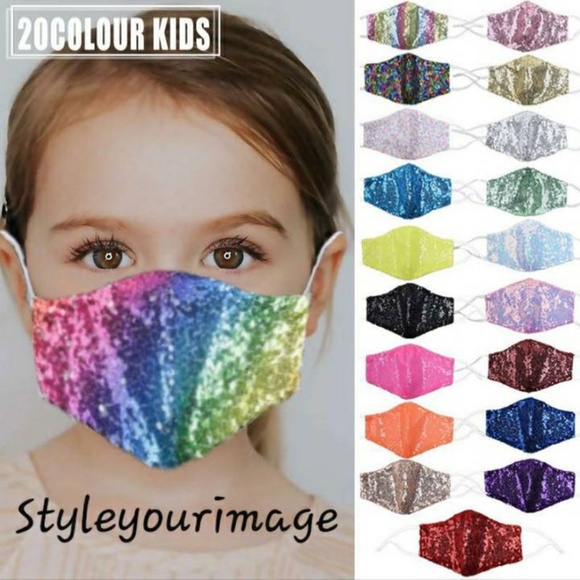 Kids Sequin Face Mask (Shiny Sparkly Washable/ Reusable) With Filter Pockets - Picture 1 of 12